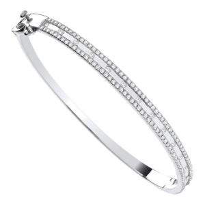 1.00 Carat Natural Diamond Pave Double Row Bangle – 9ct White Gold
