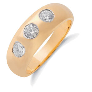 1.00 Carat Natural Diamond 3 Stone Gents Ring – 9ct Yellow Gold