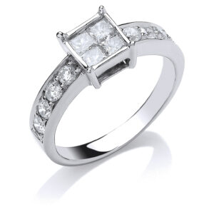 0.75 Carat Natural Diamond 4 Stone Princess Cut Engagement Ring – 18ct White Gold