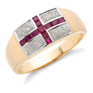 Saint George's Cross Natural Gemstone & Diamond Gents Ring – 9ct Yellow Gold