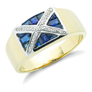 Scotland Saltire Natural Gemstone & Diamond Gents Ring – 9ct Yellow Gold
