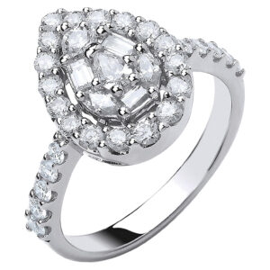 1.00 Carat Natural Diamond Dress Ring – 18ct White Gold
