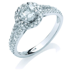 0.66 Carat Natural Diamond Split Shank Halo Engagement Ring – 18ct White Gold