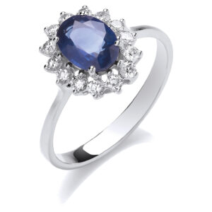 1.40 Carat Natural Sapphire & Diamond Ring – 18ct White Gold
