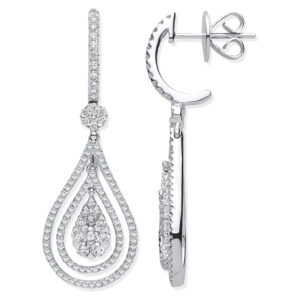 18ct White Gold Fancy Pear Shaped Grain Set Drop Earrings 1.17ctw