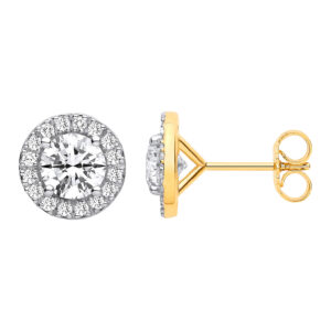 2.38 Carat Lab Grown Diamond Halo Stud Earrings – 9ct Yellow Gold