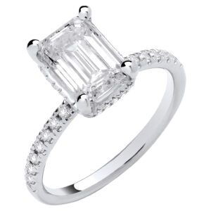 Emerald cut lab grown diamond ring in white gold