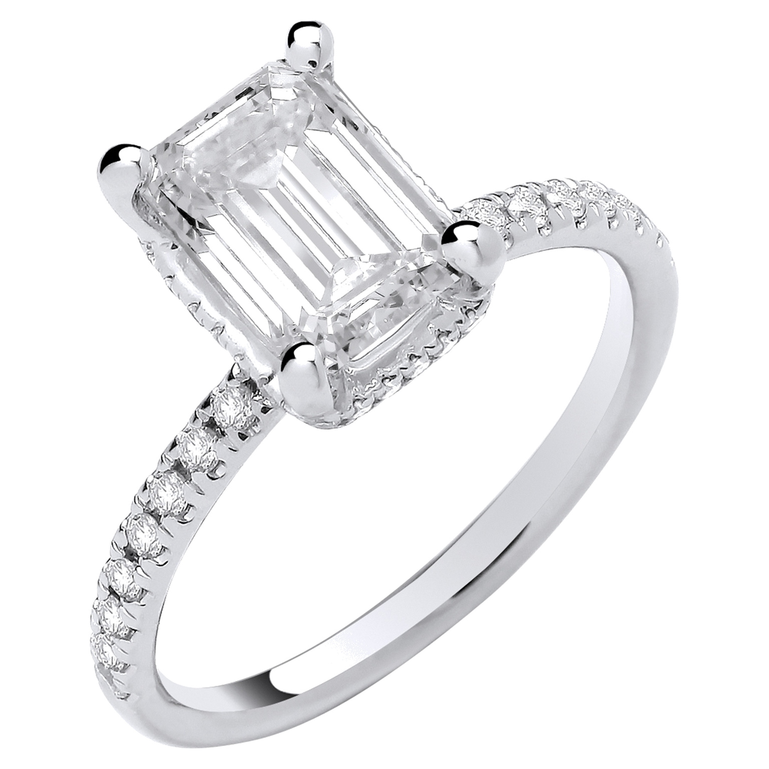 Emerald cut lab grown diamond ring in white gold
