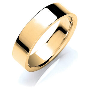 6mm Flat Court Shape Wedding Band – 18ct Yellow Gold