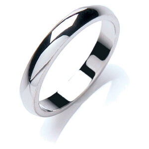 3mm Plain D-Shape Wedding Band – 18ct White Gold
