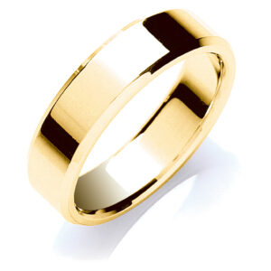 6mm Flat Court Bevelled Edge Wedding Band – 18ct Yellow Gold