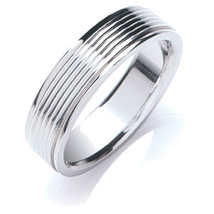 6mm Flat Court Ribbed Wedding Band – 18ct White Gold