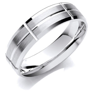 6mm F/C Bevelled Edge Rectangular Grooves Matt Finish – 18ct White Gold