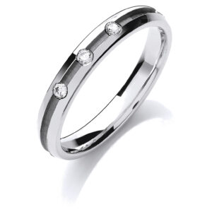3mm Court Centre Groove Natural Diamond Wedding Band – 18ct White Gold