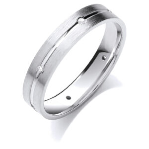 4mm Flat Court Centre Groove Natural Diamond Wedding Band – 18ct White Gold