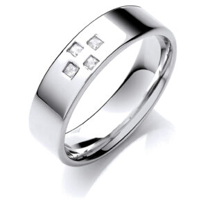 6mm Flat Court Cross Style Natural Diamond Wedding Band – 18ct White Gold
