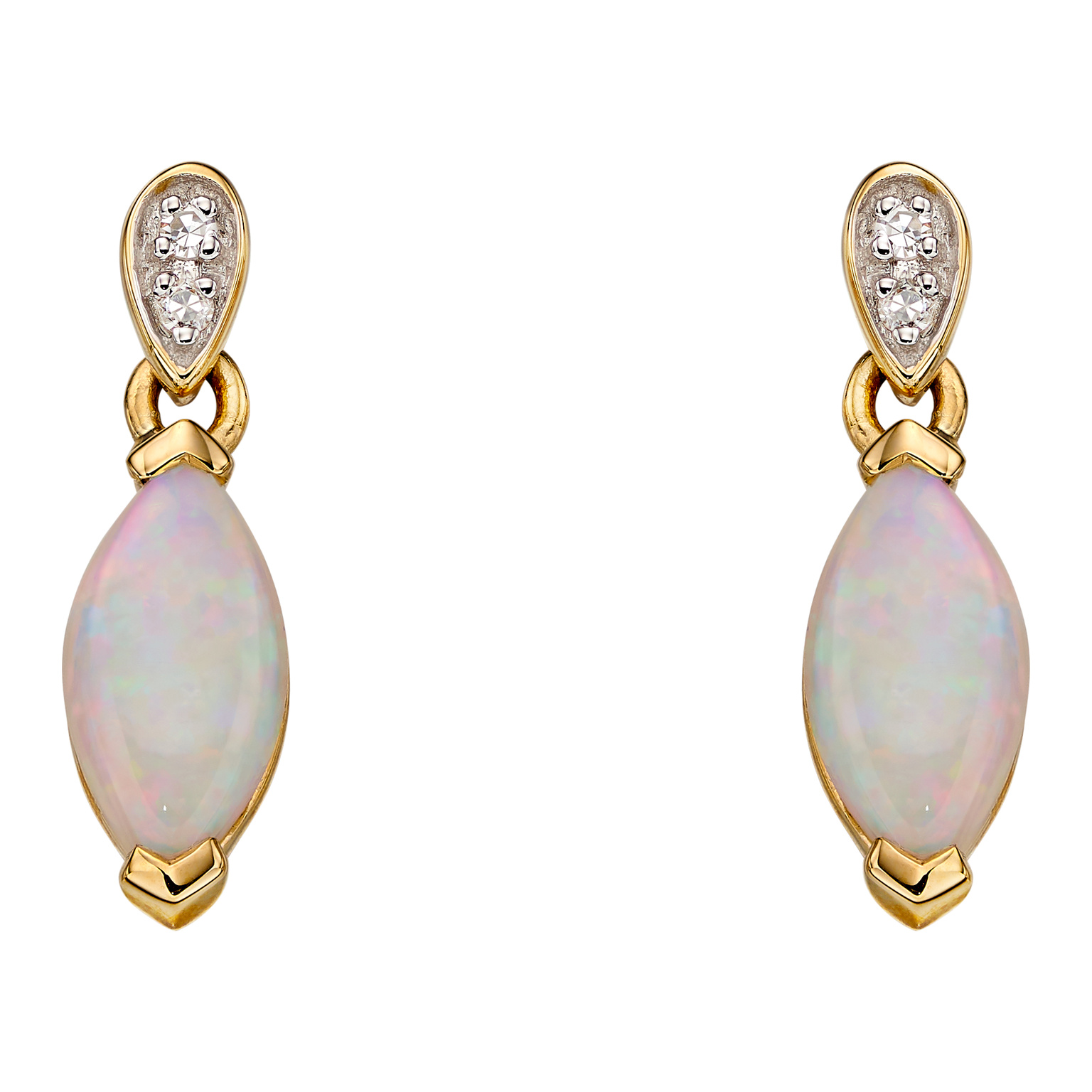 9ct yellow gold stud earrings with white opal and diamonds