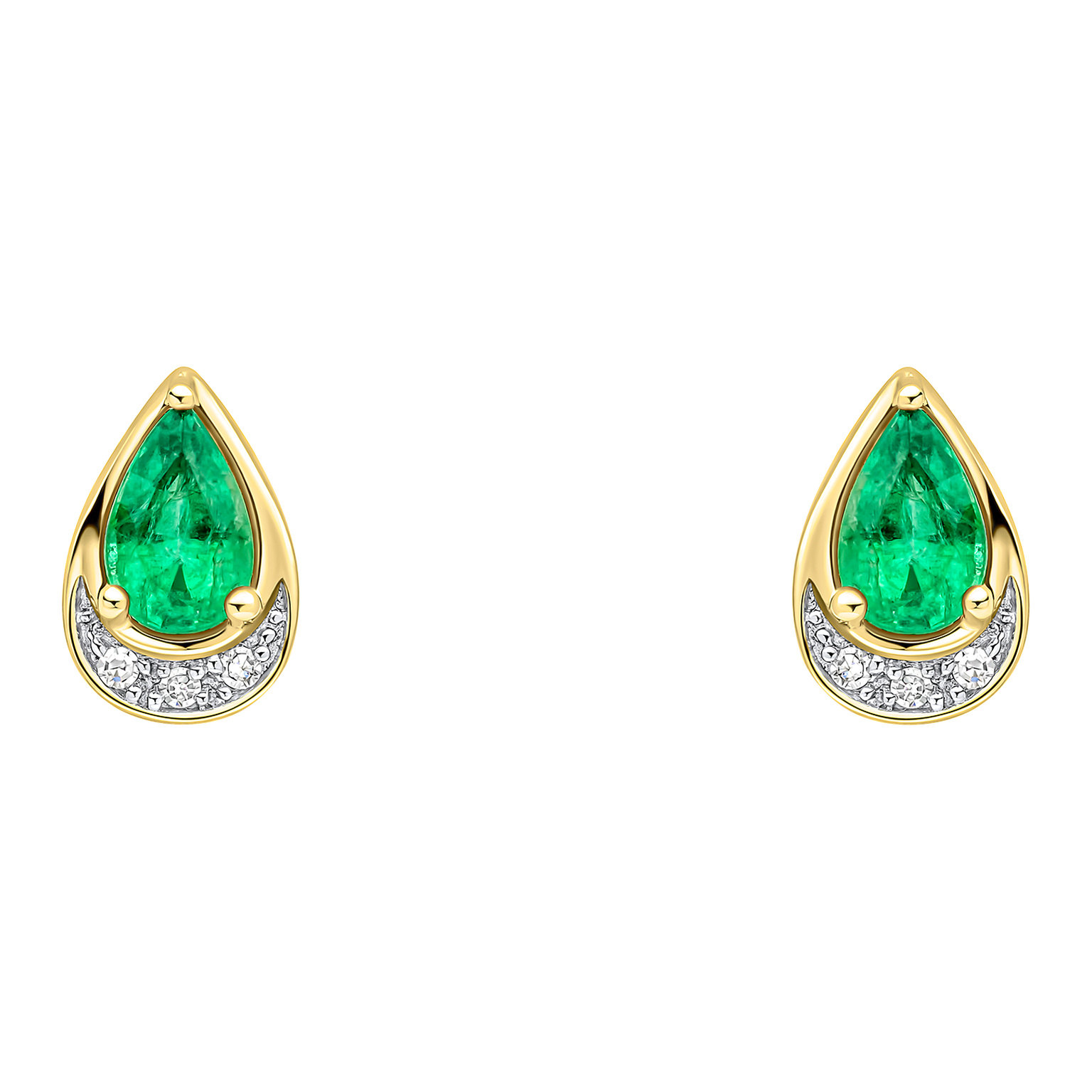 9ct yellow gold stud earrings with emerald and diamonds