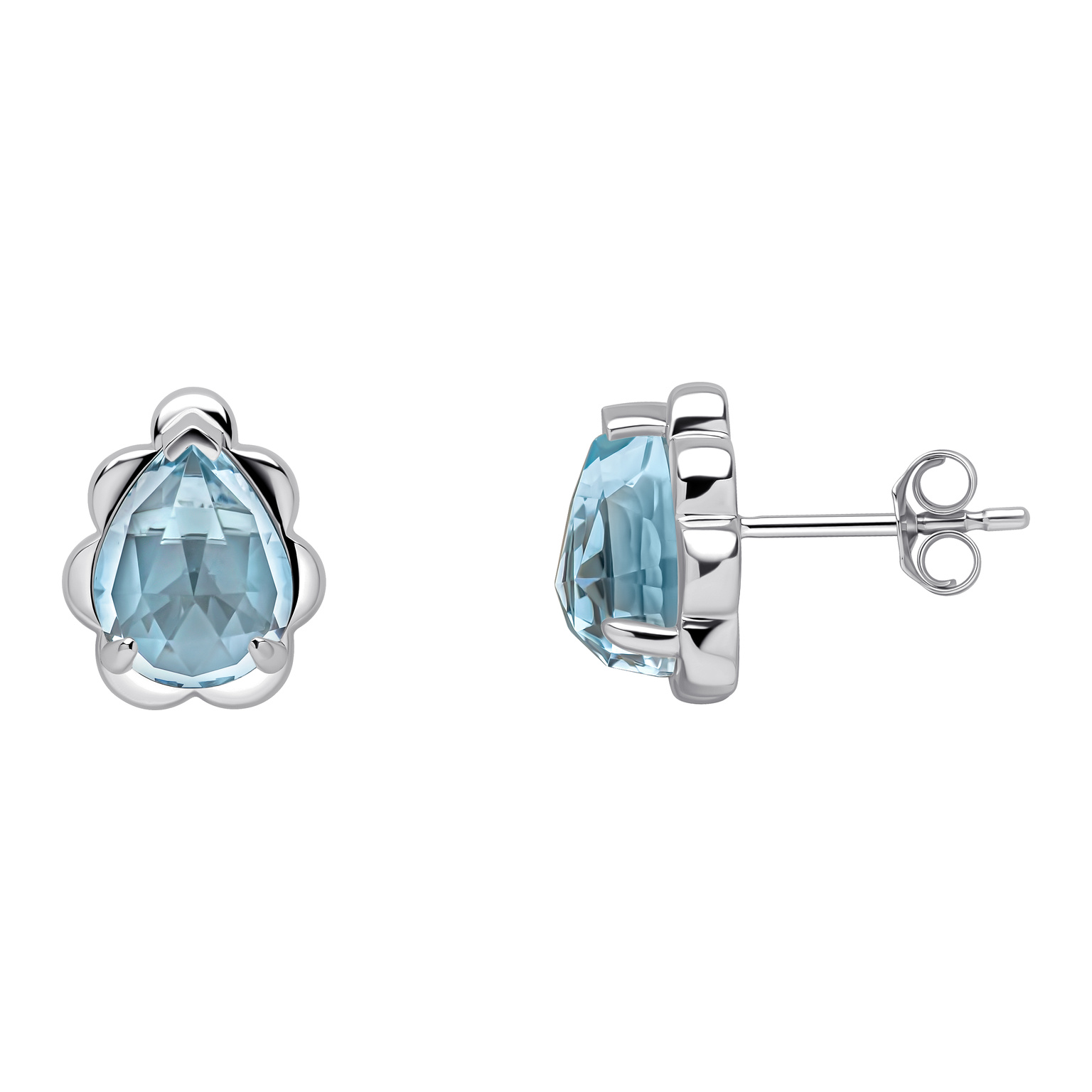 9ct white gold stud earrings with sky blue topaz