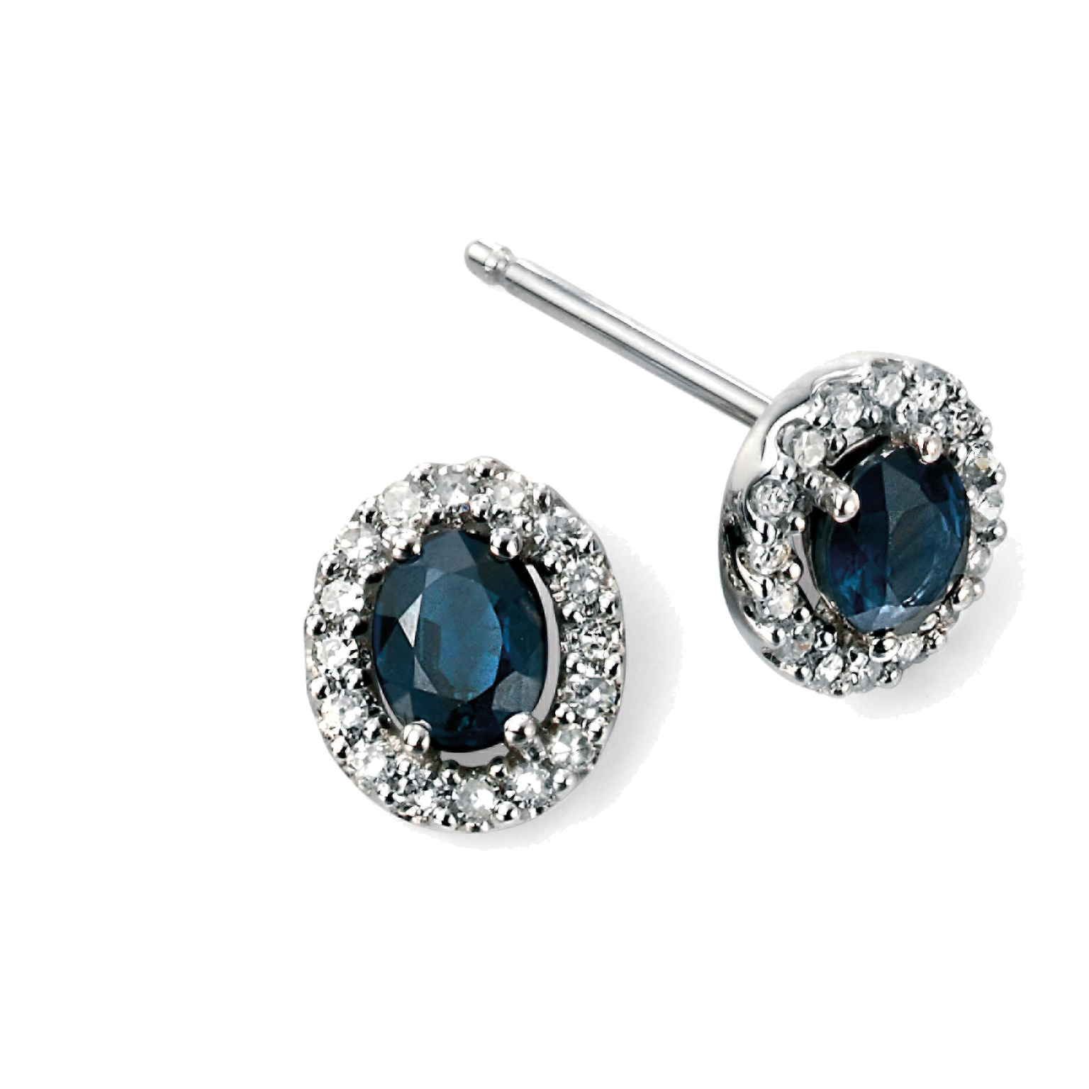 9ct white gold stud earrings with blue sapphire and diamonds
