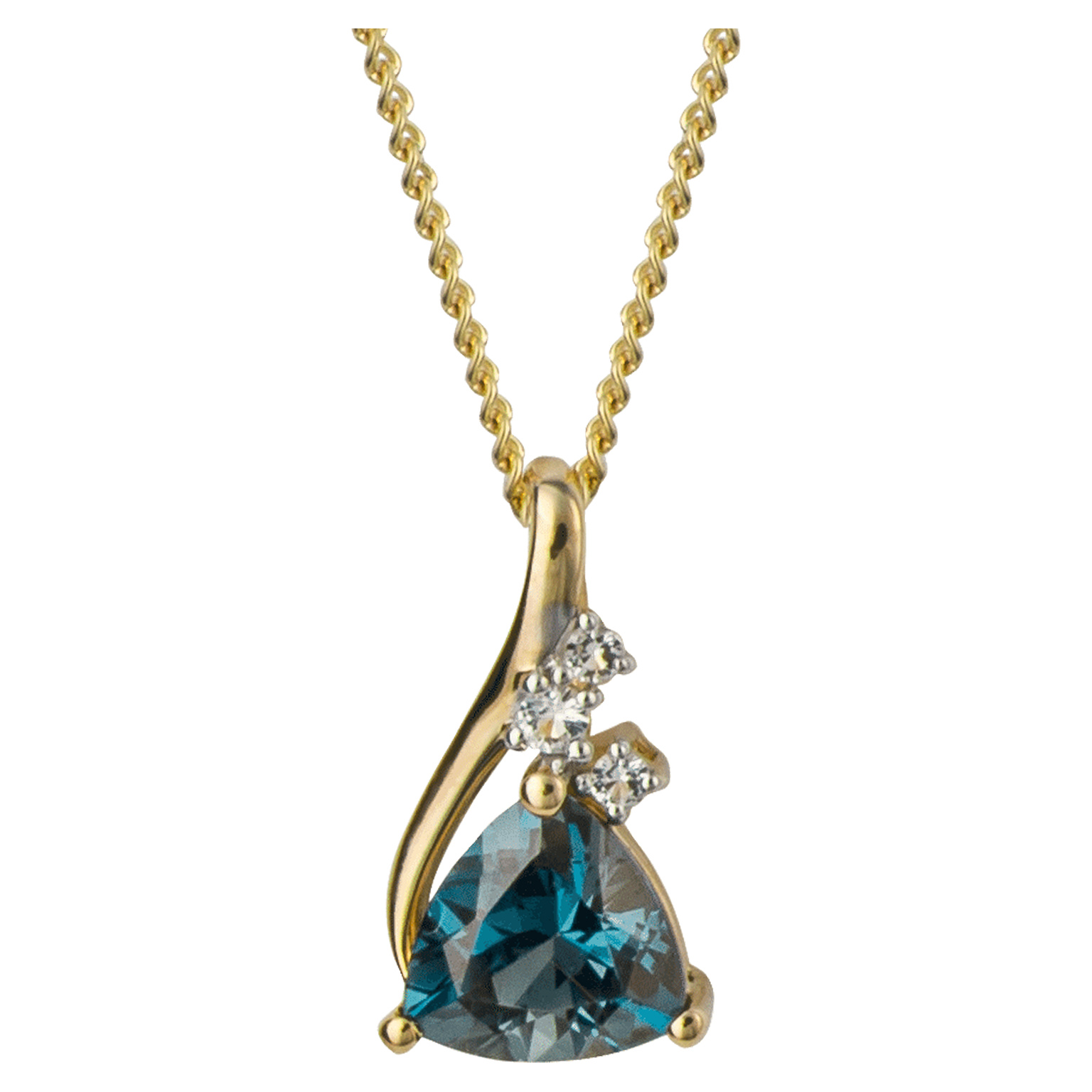 9ct yellow gold pendant with london blue and white topaz