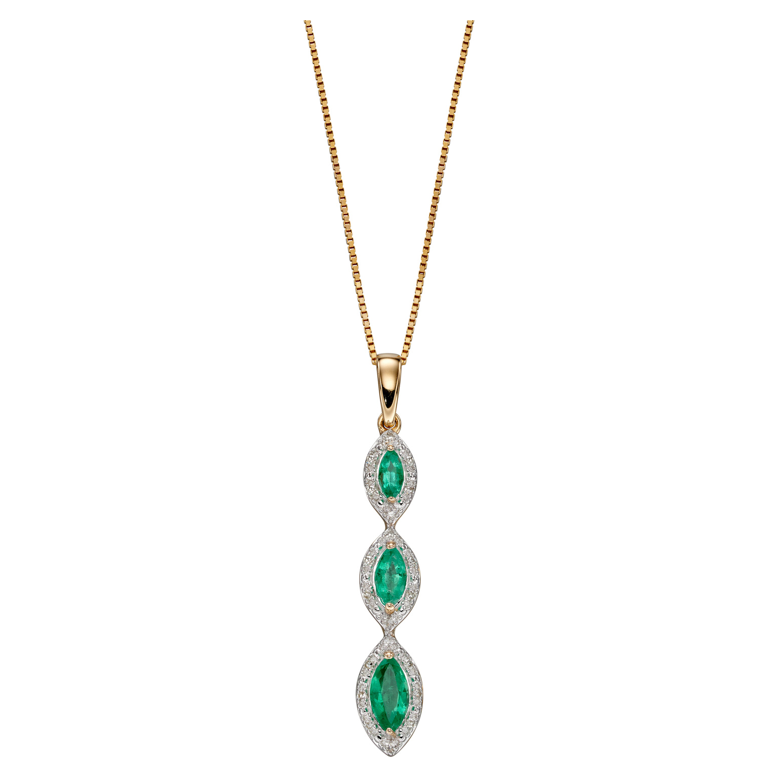9ct yellow gold pendant with emerald and diamonds