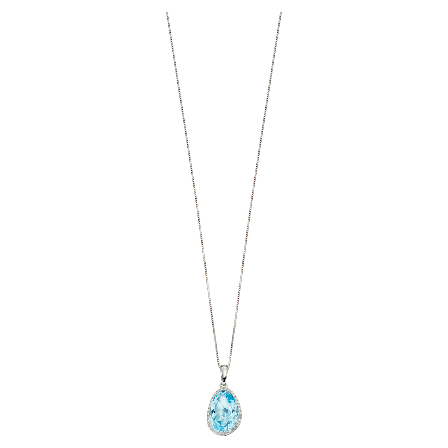 9ct white gold pendant with blue topaz and diamonds