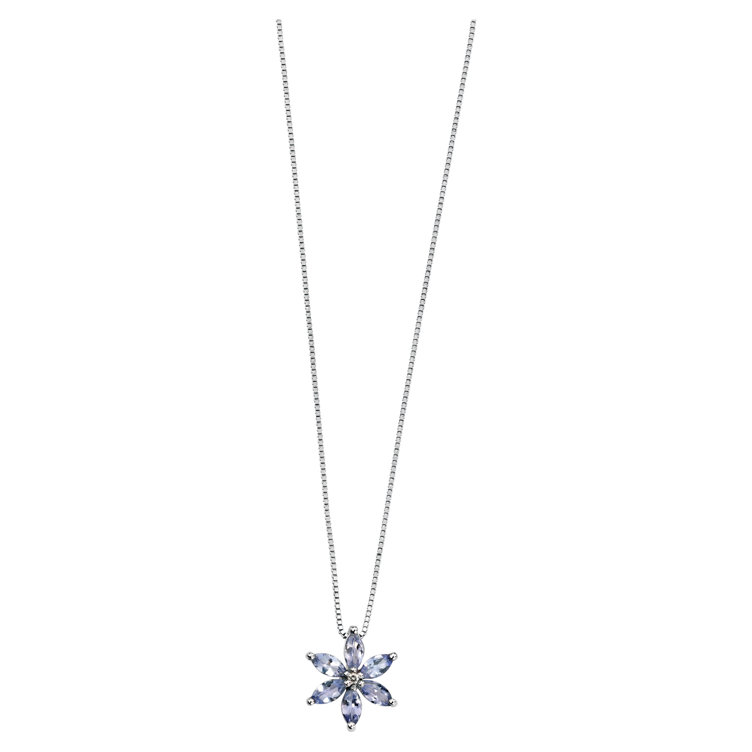 9ct white gold pendant with violet tanzanite and diamonds